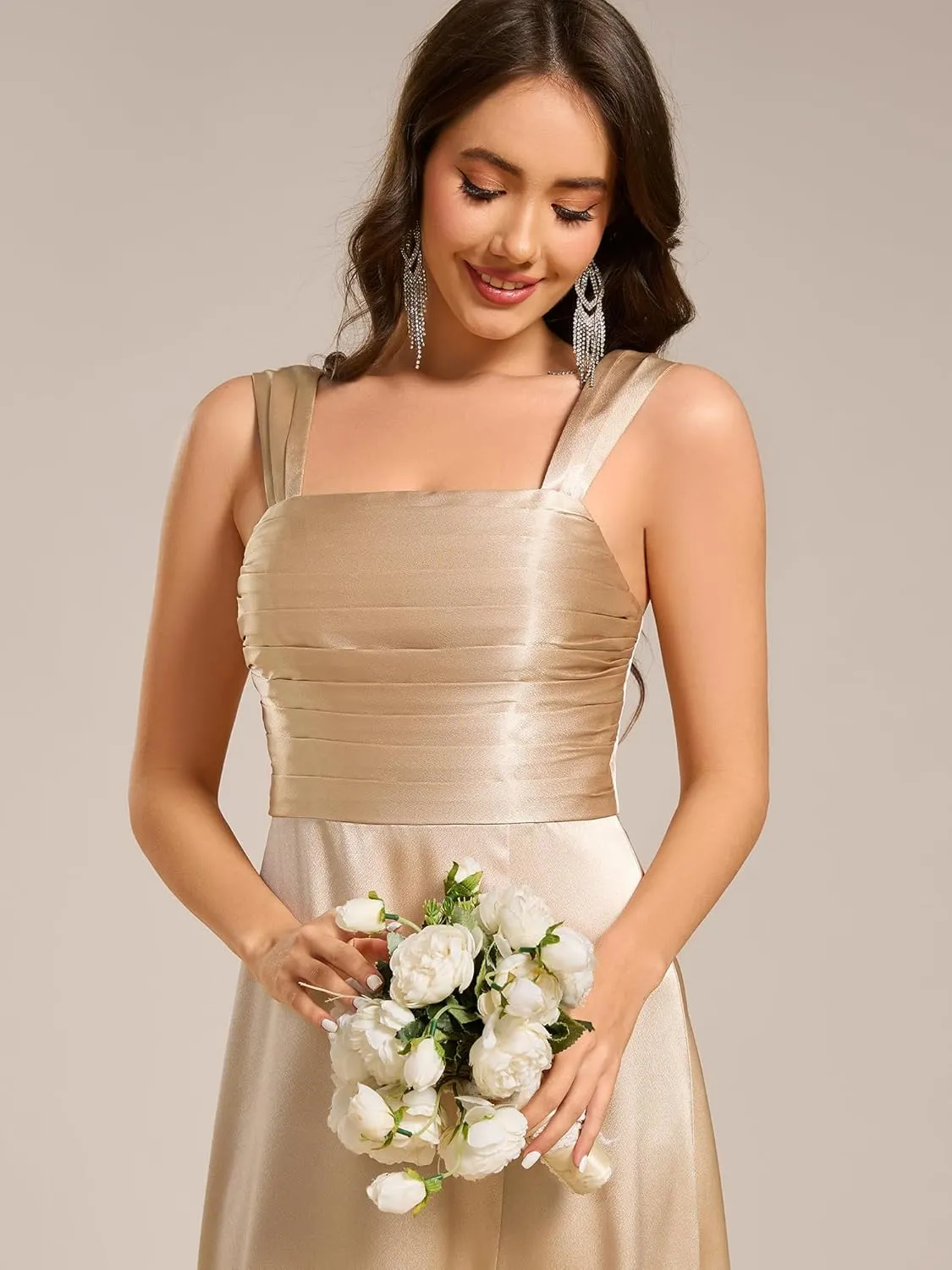 Ever-Pretty Women's Floor Length Split Satin Square Neck A Line Sleeveless Bridesmaid Dress 02330