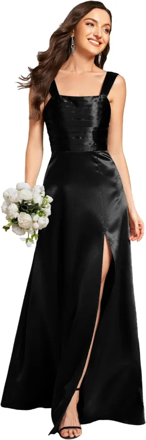 Ever-Pretty Women's Floor Length Split Satin Square Neck A Line Sleeveless Bridesmaid Dress 02330