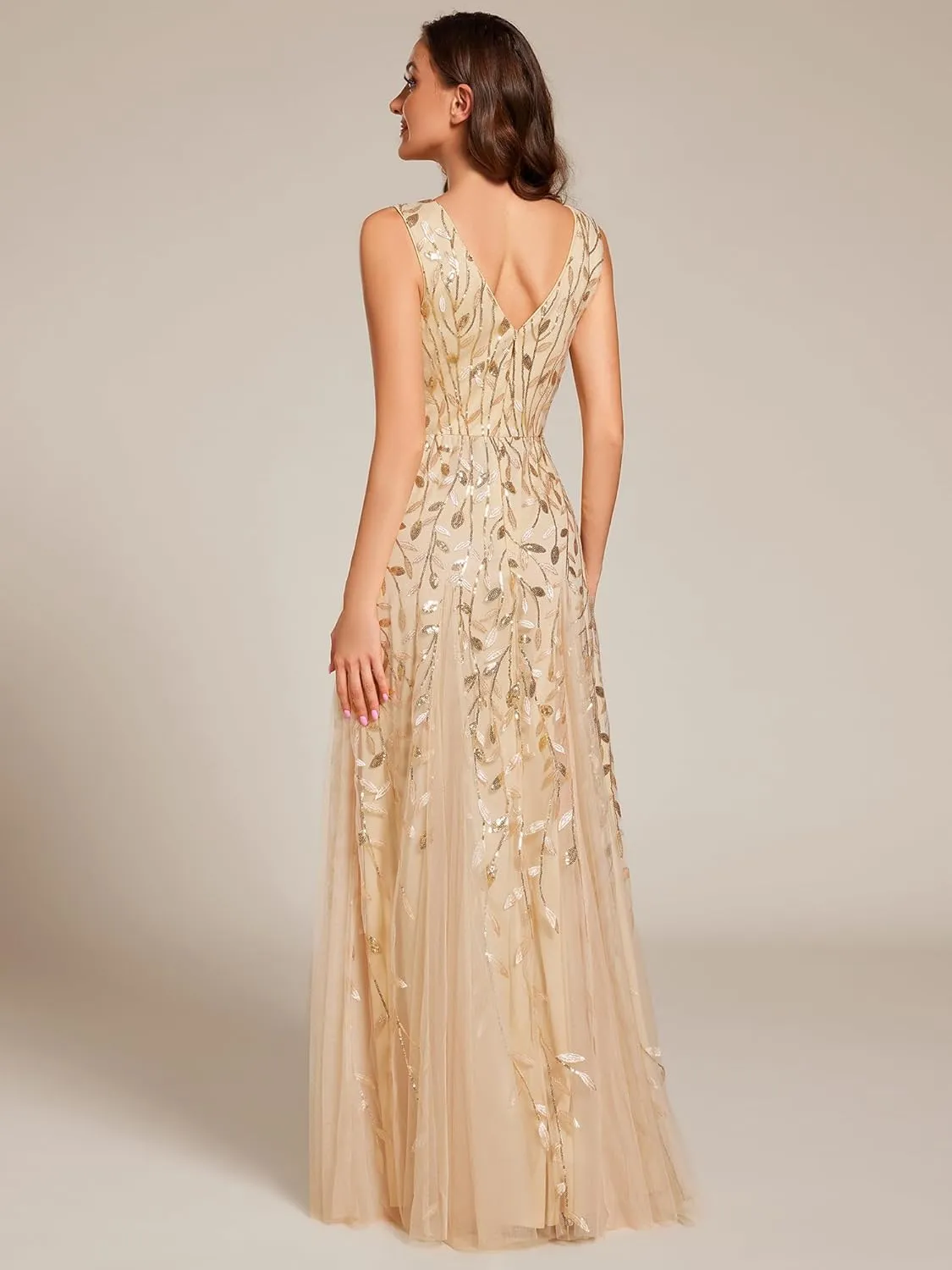 Ever-Pretty Women's Prom Dresses V Neck Sleeveless Tulle Hem A-Line Sequins Maxi Ball Gowns 02130