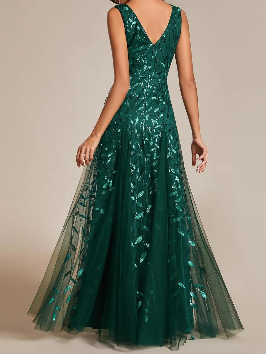 Ever-Pretty Women's Sexy Sleeveless V-Neck Evening Gowns Empire Waist Sequin Embroidery Formal Dress