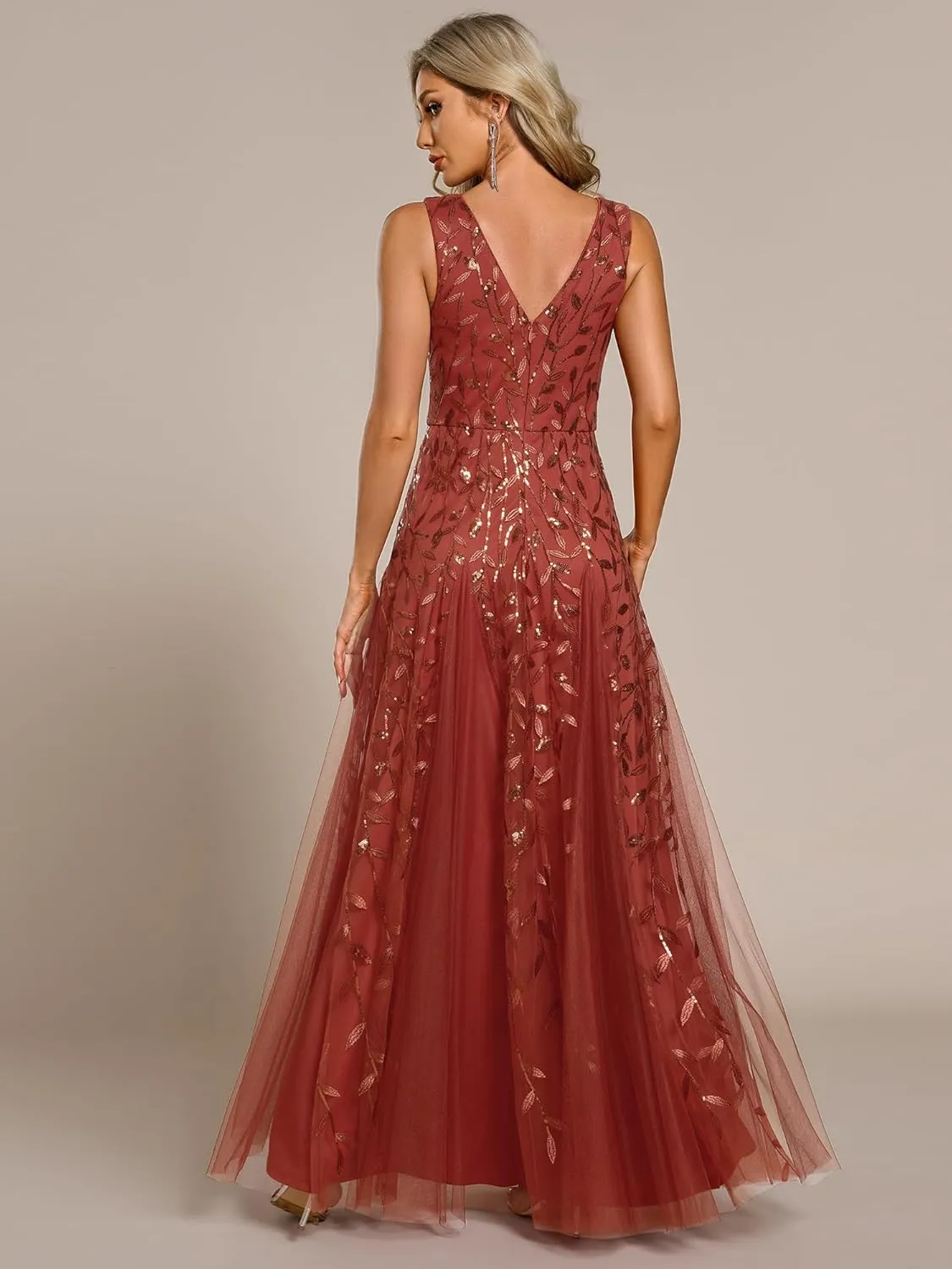 Ever-Pretty Women's Sexy Sleeveless V-Neck Evening Gowns Empire Waist Sequin Embroidery Formal Dress