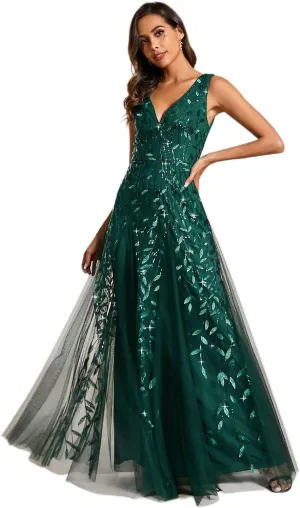 Ever-Pretty Women's Sexy Sleeveless V-Neck Evening Gowns Empire Waist Sequin Embroidery Formal Dress
