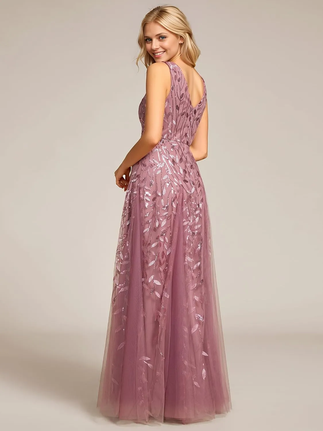 Ever-Pretty Women's Sexy Sleeveless V-Neck Evening Gowns Empire Waist Sequin Embroidery Formal Dress