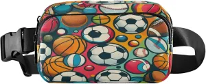 Exnundod Fanny Packs for Women & Men Ball Soccer Sports Cartoon, Waist Pack Colorful Crossbody Bags Belt Adjustable Strap for Running Hiking Workout