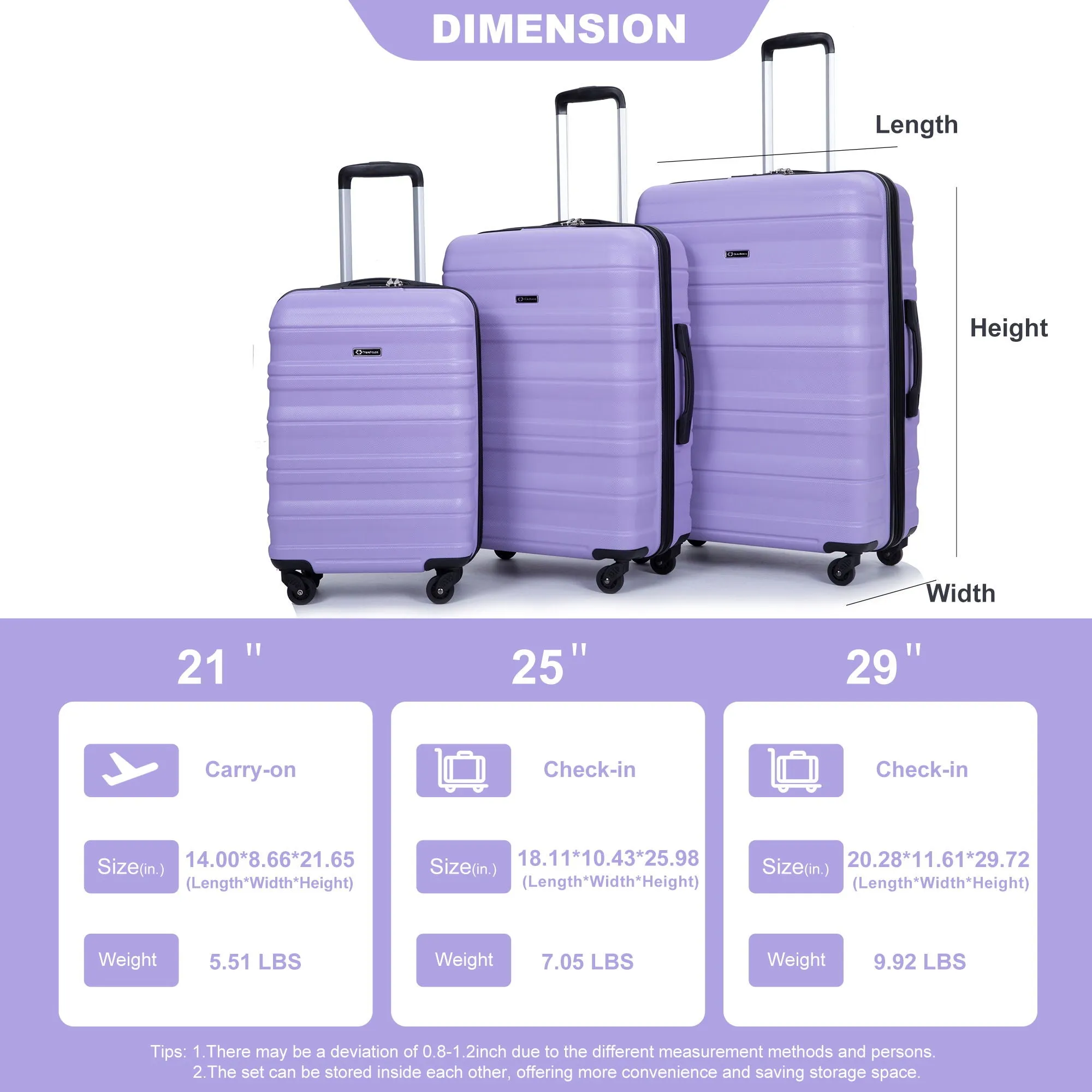 Expandable 3 Piece Luggage Sets Lightweight & Durable Suitcase, Spinner Wheels, Tsa Lock