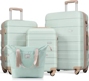 Expandable 4-Piece Luggage Set with Travel Bag, Durable ABS Suitcases with 360° Spinner Wheels, Grey Green