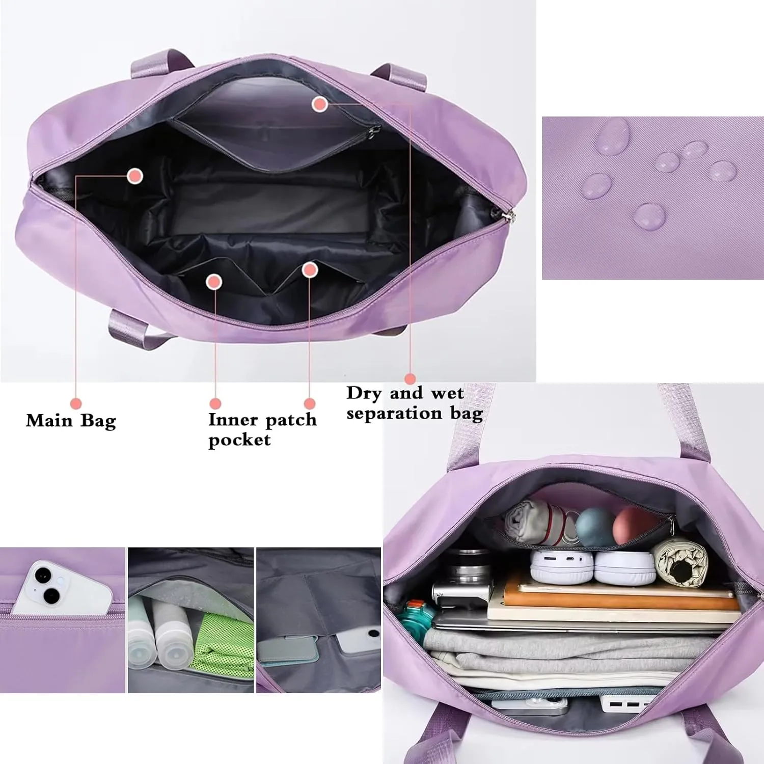Expandable & Foldable Rolling Duffle Bag with Wheels, Large Capacity Carry-On Luggage with Dry Wet Separation, Waterproof Lightweight Travel Weekend Bag for Women Men (Black)