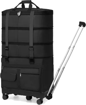 Expandable Collapsible Luggage with Telescoping Handle Foldable Suitcase with Removable Wheels Rolling Travel Duffel Bag for Men and Women