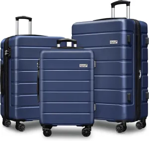 Explorer Expandable Luggage Set 3 Piece, Hardside Carry on Suitcase Sets with Spinner Wheels & TSA Lock, Lightweight Luggage Case for Travel & Business, Navy Blue (20in/24in/28in)