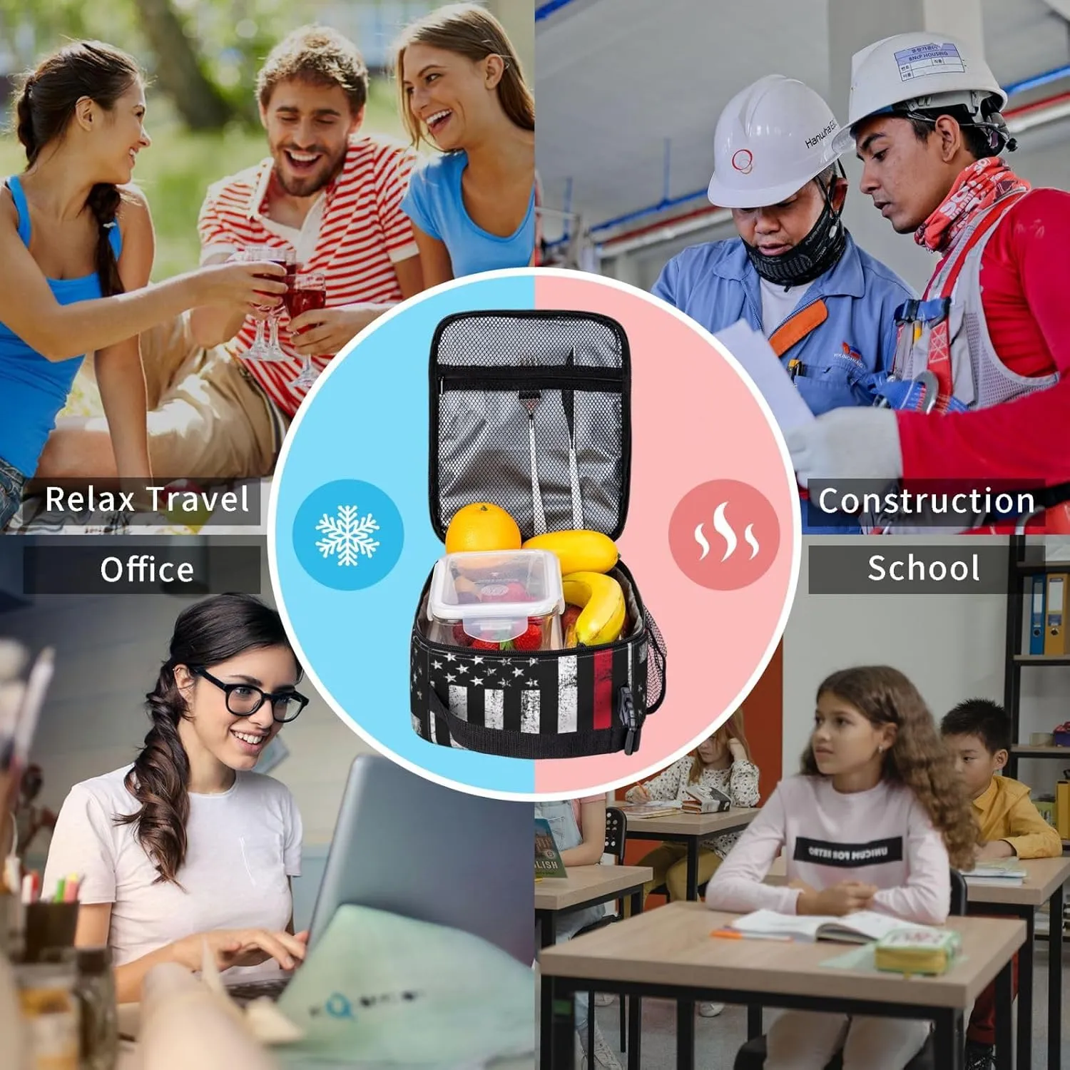 Faith Over Fear Patriotic Christian Cross American Flag Lunch Bag Insulated Lunch Box Reusable Tote Bags For Work Picnic Office Travel