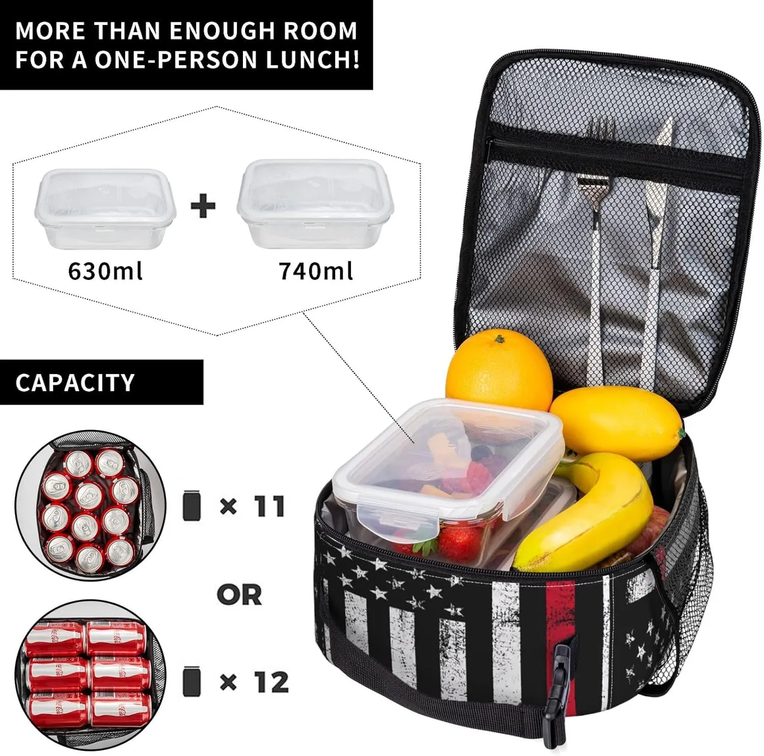 Faith Over Fear Patriotic Christian Cross American Flag Lunch Bag Insulated Lunch Box Reusable Tote Bags For Work Picnic Office Travel