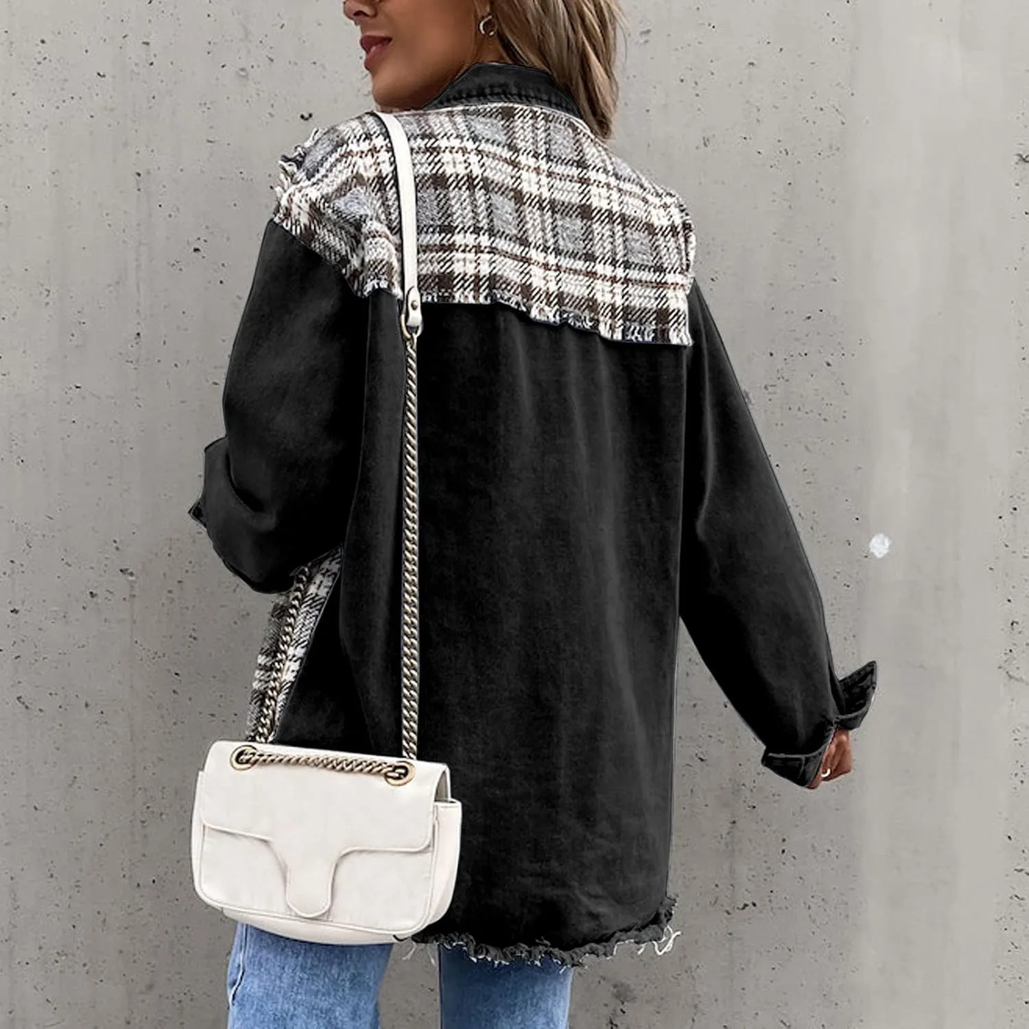 Fall Fashion Denim Jacket For Women 2023 Casual Long Sleeve Plaid Button Down Jean Shirts Shacket Jacket