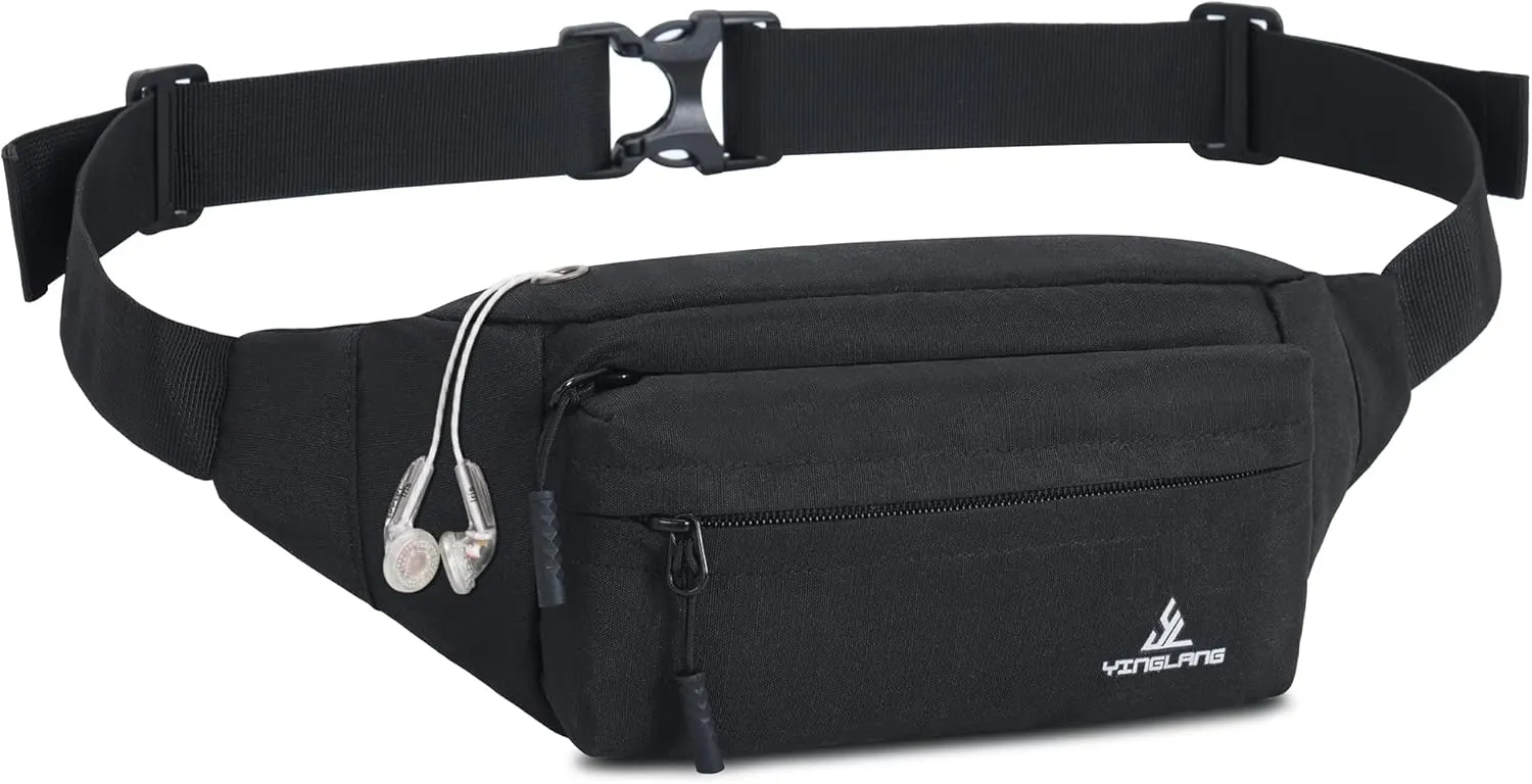 Fanny Pack with 4-Zipper Pockets for Men Women, Crossbody Waist Pack Gifts for Running Hiking Travel Workout Dog Walking Outdoors Sport Hands-Free Wallets Phone Bag Carrying All Phones Black