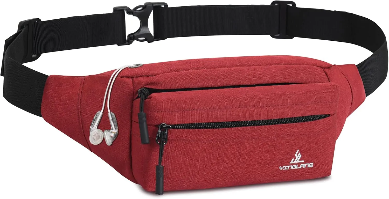 Fanny Pack with 4-Zipper Pockets for Men Women, Crossbody Waist Pack Gifts for Running Hiking Travel Workout Dog Walking Outdoors Sport Hands-Free Wallets Phone Bag Carrying All Phones Red
