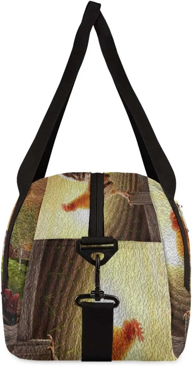 Farmhouse Rooster Farmland Kids Duffel Bag for Girls Boys Teens, Rooster Oil Painting Dance Bag Overnight Small Duffel Bag Carry On Weekend Sports Gym Travel Bag for School Practice Gymnastics Ballet