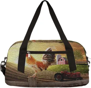 Farmhouse Rooster Farmland Kids Duffel Bag for Girls Boys Teens, Rooster Oil Painting Dance Bag Overnight Small Duffel Bag Carry On Weekend Sports Gym Travel Bag for School Practice Gymnastics Ballet