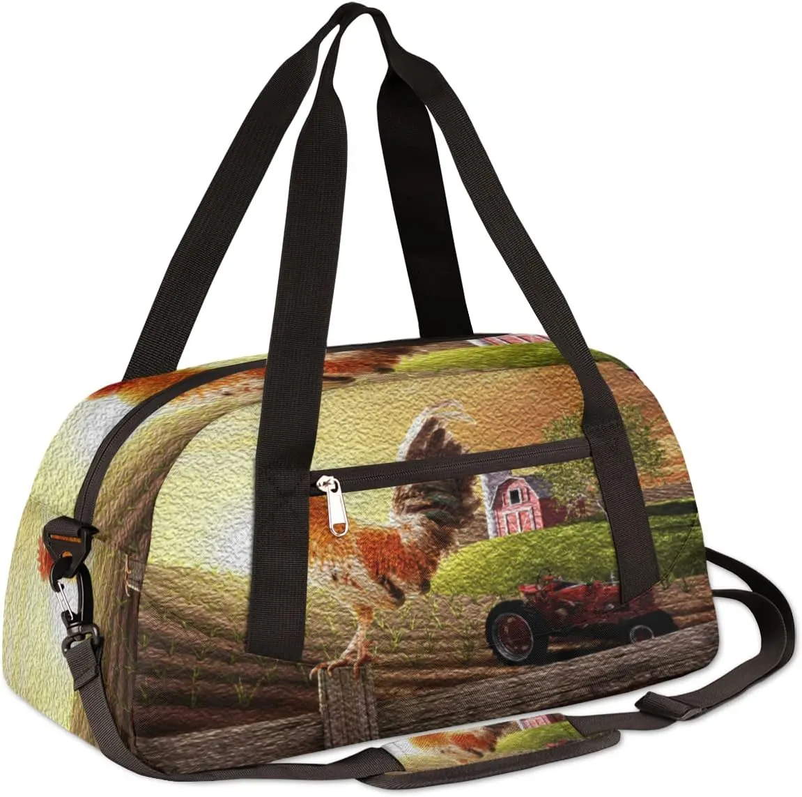 Farmhouse Rooster Farmland Kids Duffel Bag for Girls Boys Teens, Rooster Oil Painting Dance Bag Overnight Small Duffel Bag Carry On Weekend Sports Gym Travel Bag for School Practice Gymnastics Ballet