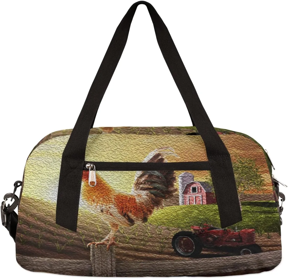 Farmhouse Rooster Farmland Kids Duffel Bag for Girls Boys Teens, Rooster Oil Painting Dance Bag Overnight Small Duffel Bag Carry On Weekend Sports Gym Travel Bag for School Practice Gymnastics Ballet