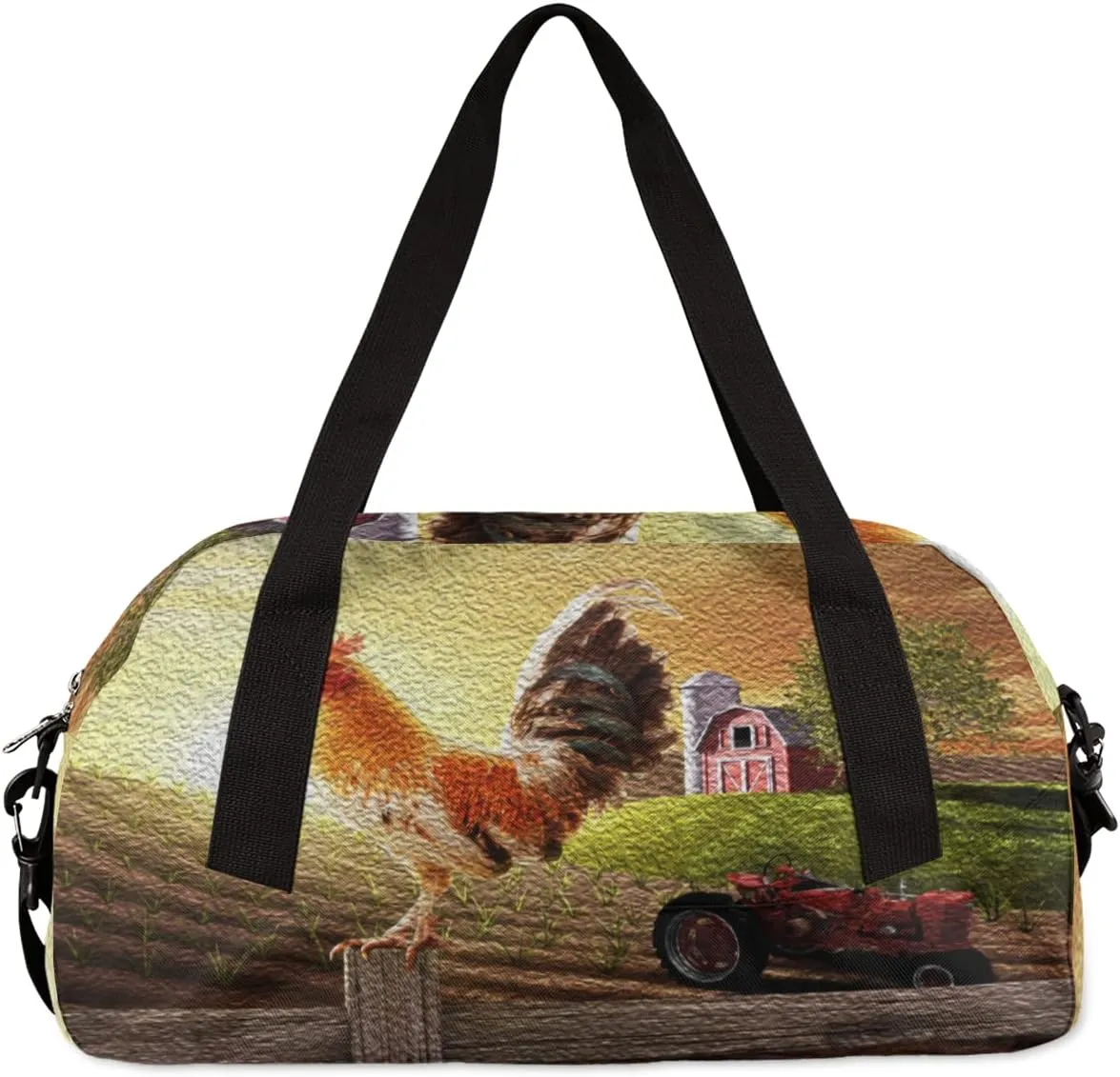 Farmhouse Rooster Farmland Kids Duffel Bag for Girls Boys Teens, Rooster Oil Painting Dance Bag Overnight Small Duffel Bag Carry On Weekend Sports Gym Travel Bag for School Practice Gymnastics Ballet