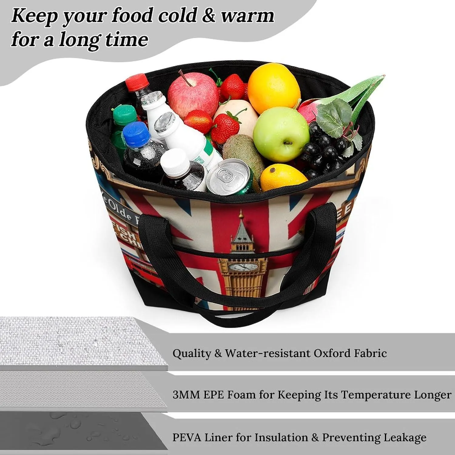 Fashionable Large Thermal Tote Bag Insulated Work/Commute Bag For Women & Men