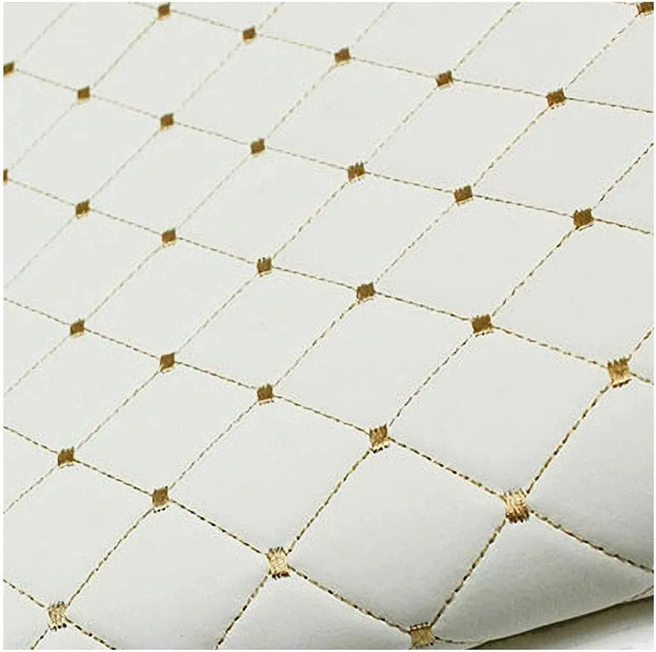 Faux Leather Quilted Faux Leather Diamond Fluted Car Seating Vehicle Upholstery Fabric，Vinyl PVC Leather Stitch Padded Cushion Linen Wadding Fabric # Black 1.4x1m (Color : White, Size : 1.4X6m)