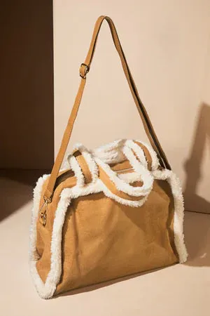 Faux Suede Fleece Trim Shoulder-Crossbody Bag