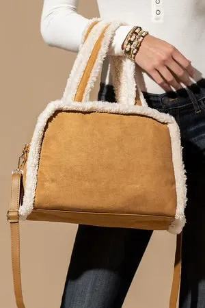 Faux Suede Fleece Trim Shoulder-Crossbody Bag