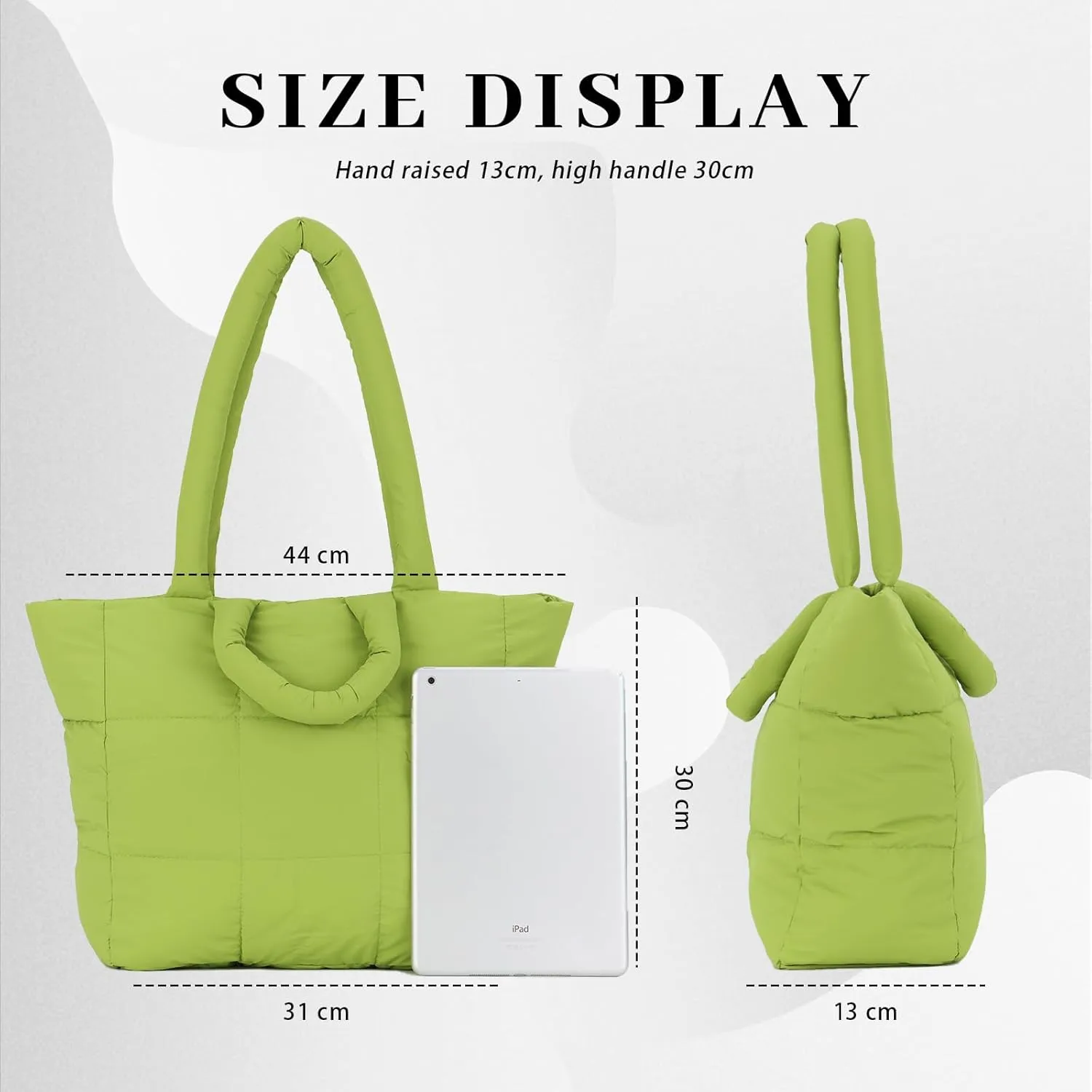 Fecialy Quilted Tote for Women - Large Puffer Shoulder Bag, Puffy Nylon Satchel Travel Handbag