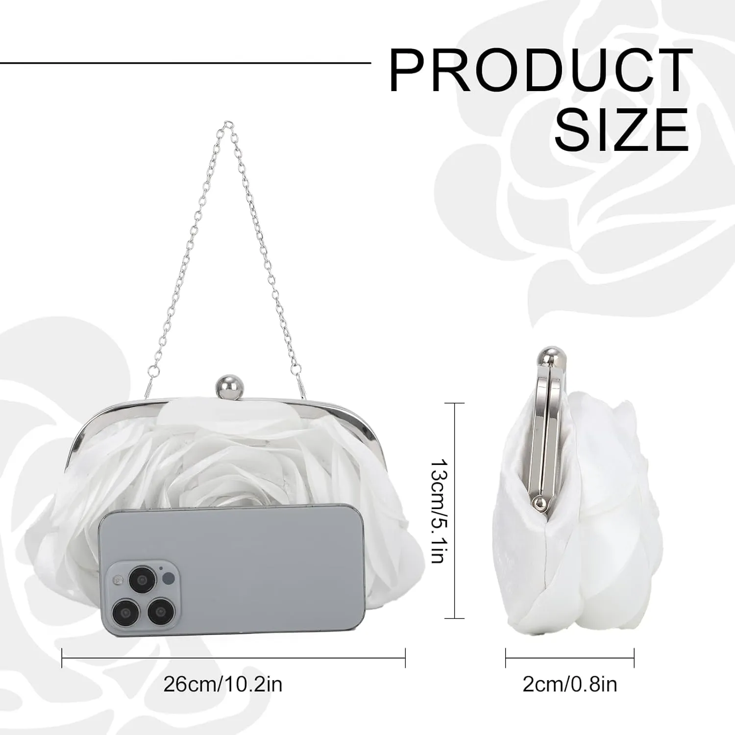 Fecialy Women Evening Bag Floral Satin Clutch Purses with Chain Rose Pattern Purse Party Prom Handbags