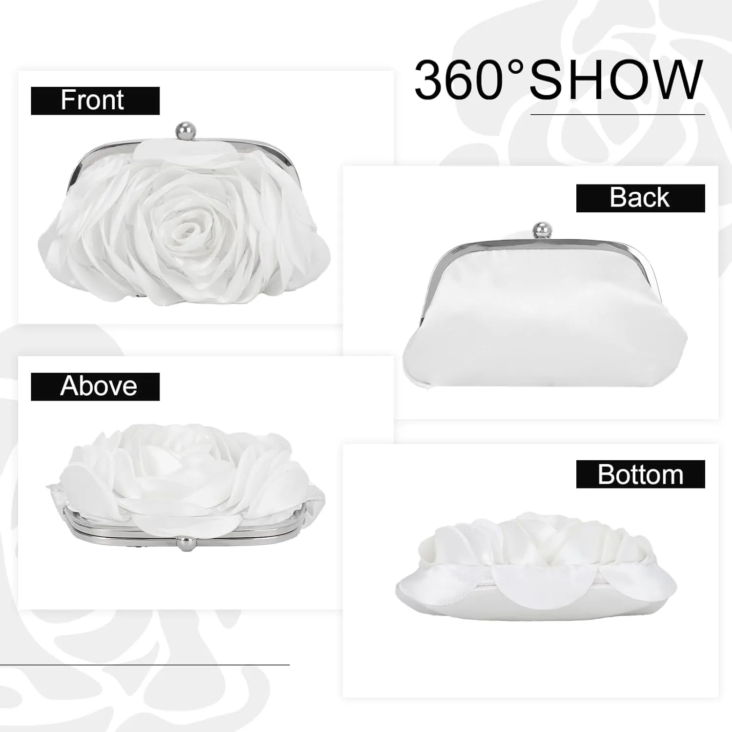 Fecialy Women Evening Bag Floral Satin Clutch Purses with Chain Rose Pattern Purse Party Prom Handbags