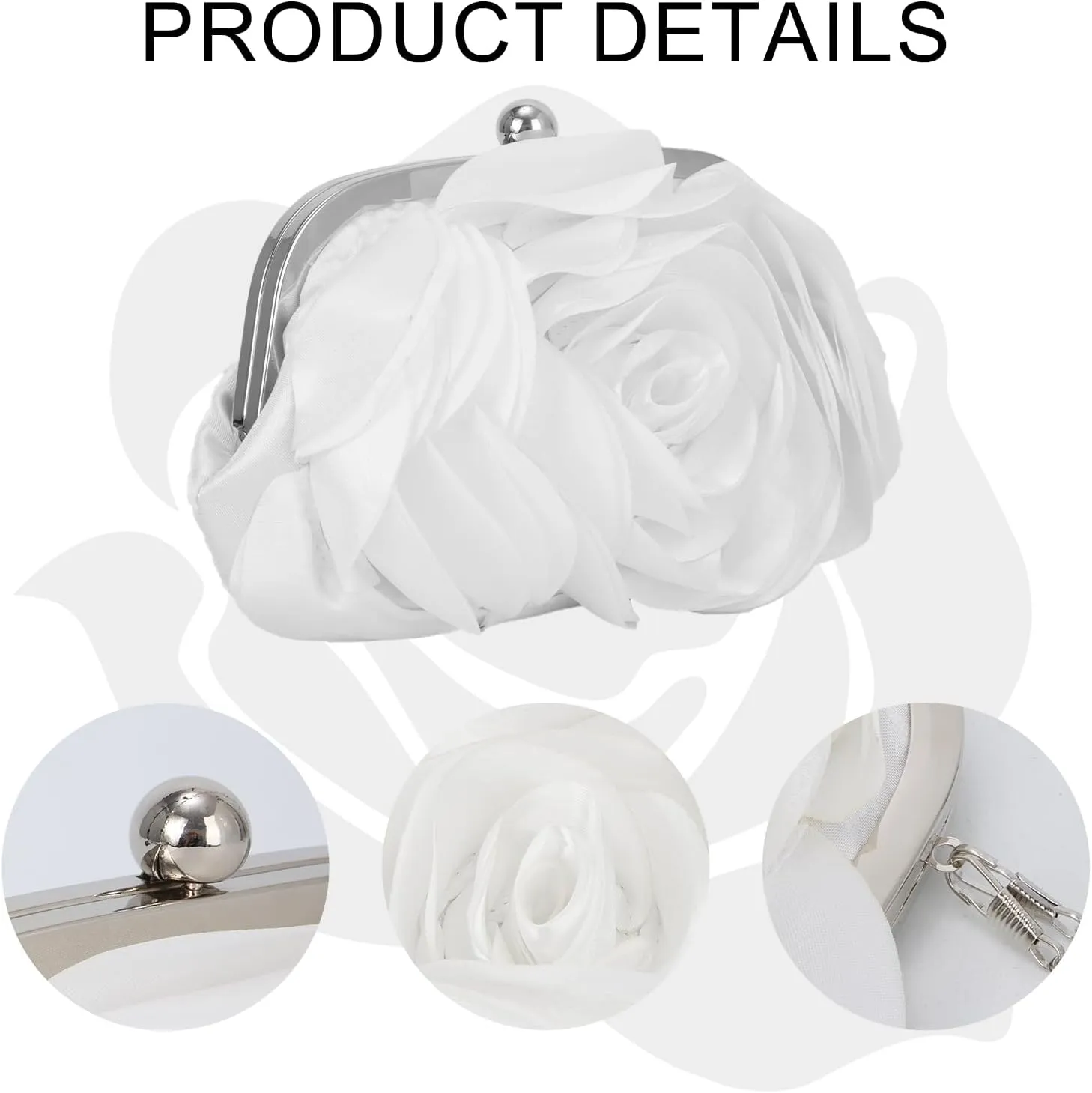 Fecialy Women Evening Bag Floral Satin Clutch Purses with Chain Rose Pattern Purse Party Prom Handbags