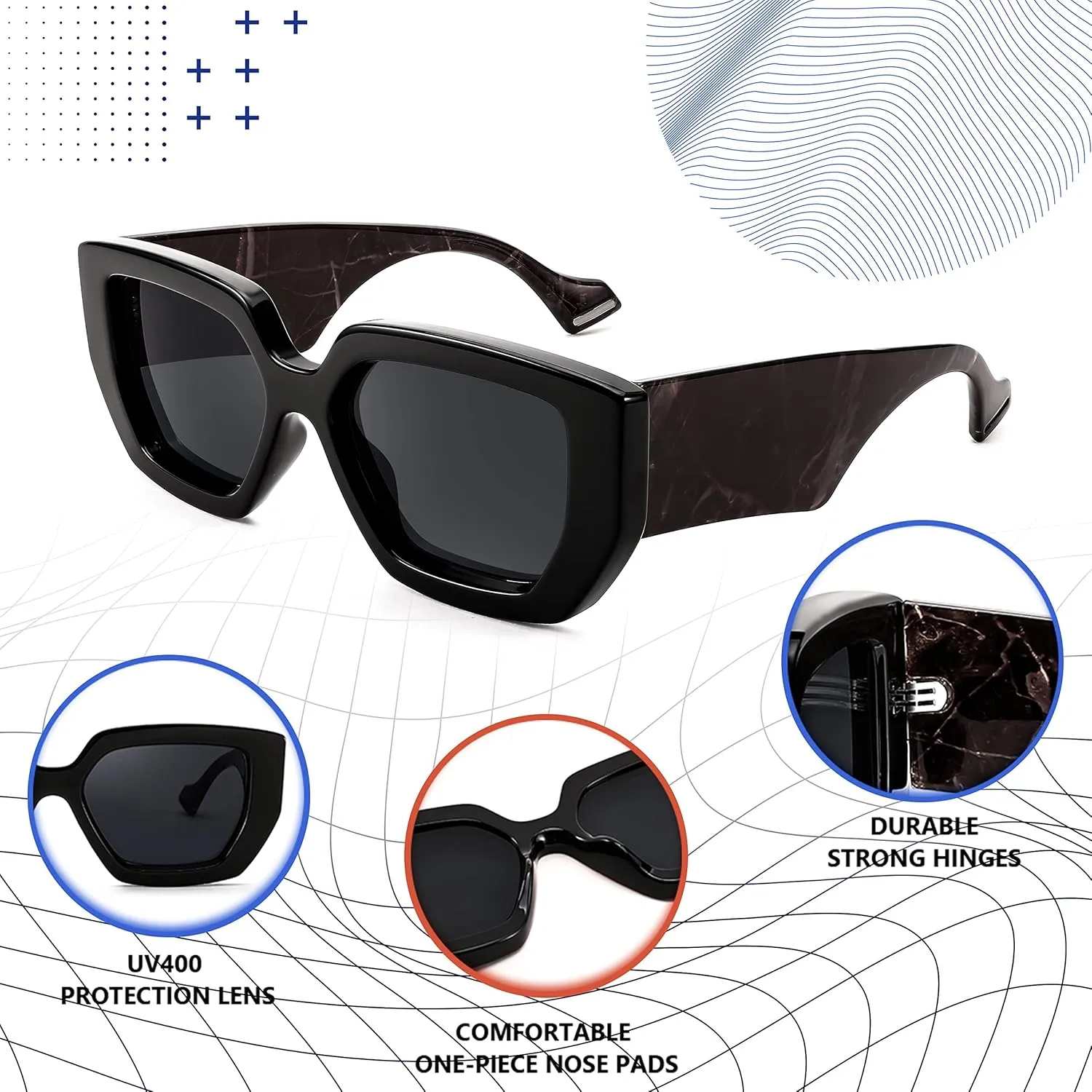 FEISEDY Oversized Square Sunglasses for Women Men Thick Frame Shades B4074