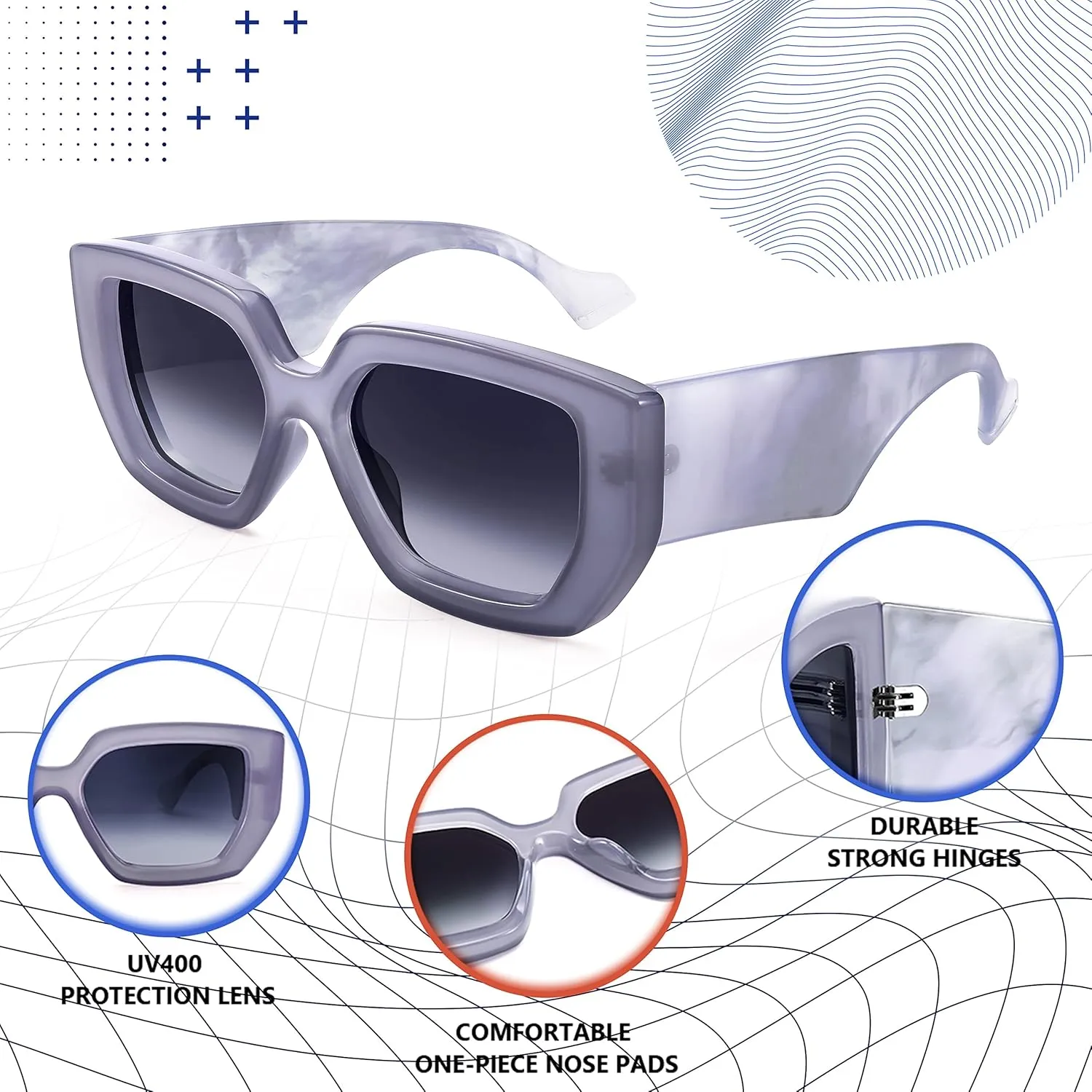 FEISEDY Oversized Square Sunglasses for Women Men Thick Frame Shades B4074