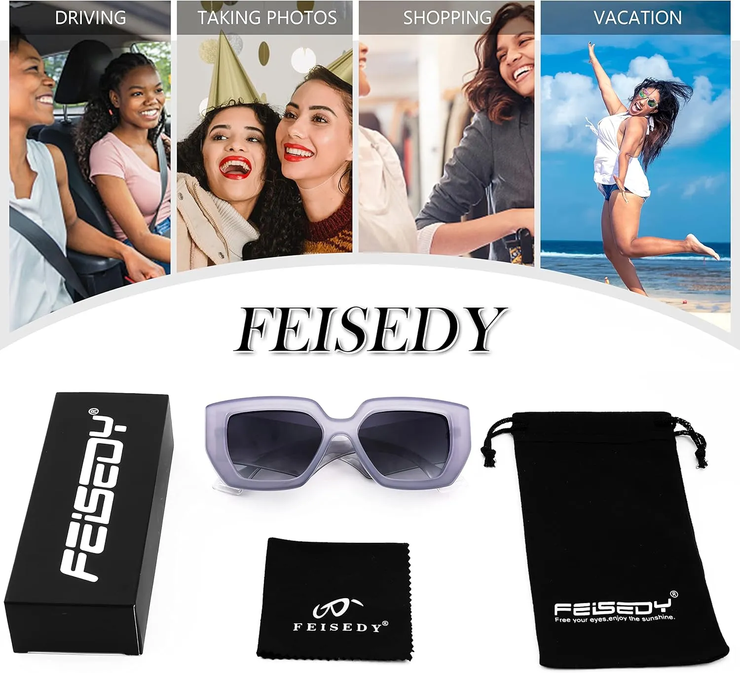 FEISEDY Oversized Square Sunglasses for Women Men Thick Frame Shades B4074