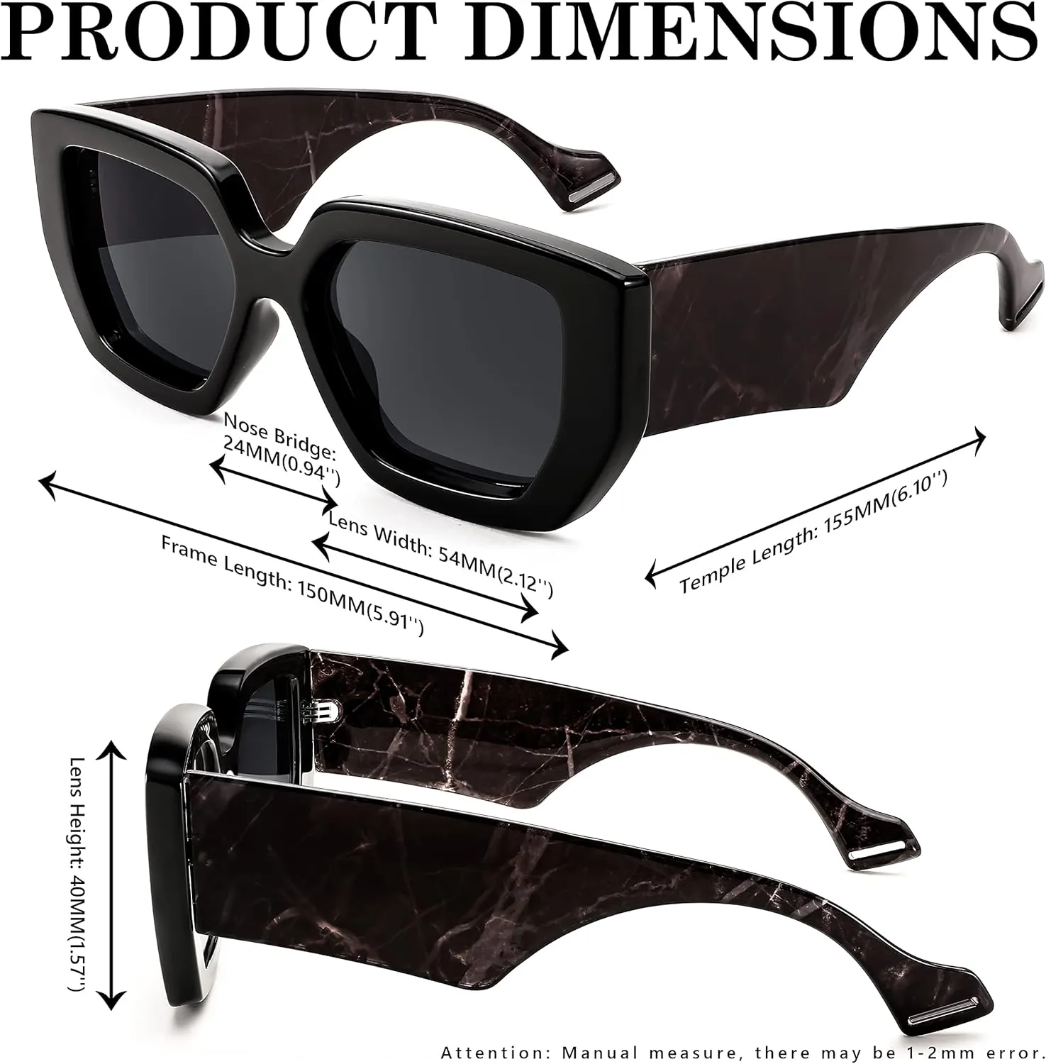 FEISEDY Oversized Square Sunglasses for Women Men Thick Frame Shades B4074