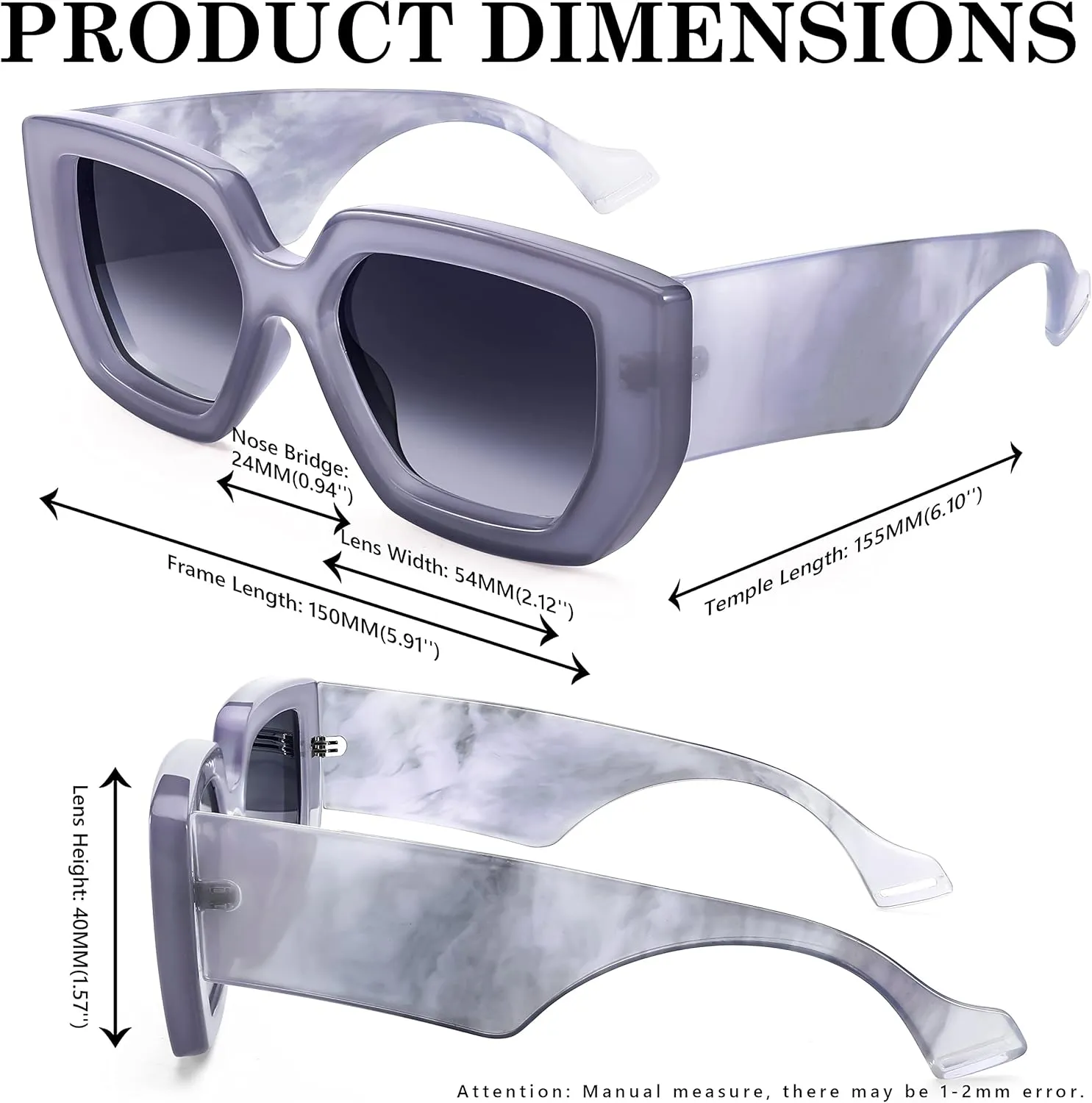 FEISEDY Oversized Square Sunglasses for Women Men Thick Frame Shades B4074