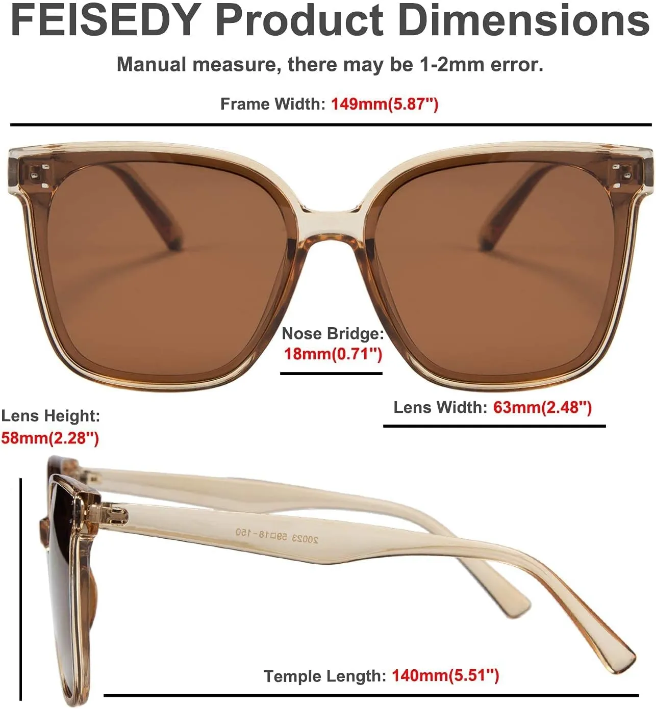 FEISEDY Retro Square Polarized Sunglasses Women Men Vintage Minimalist Shades B2600