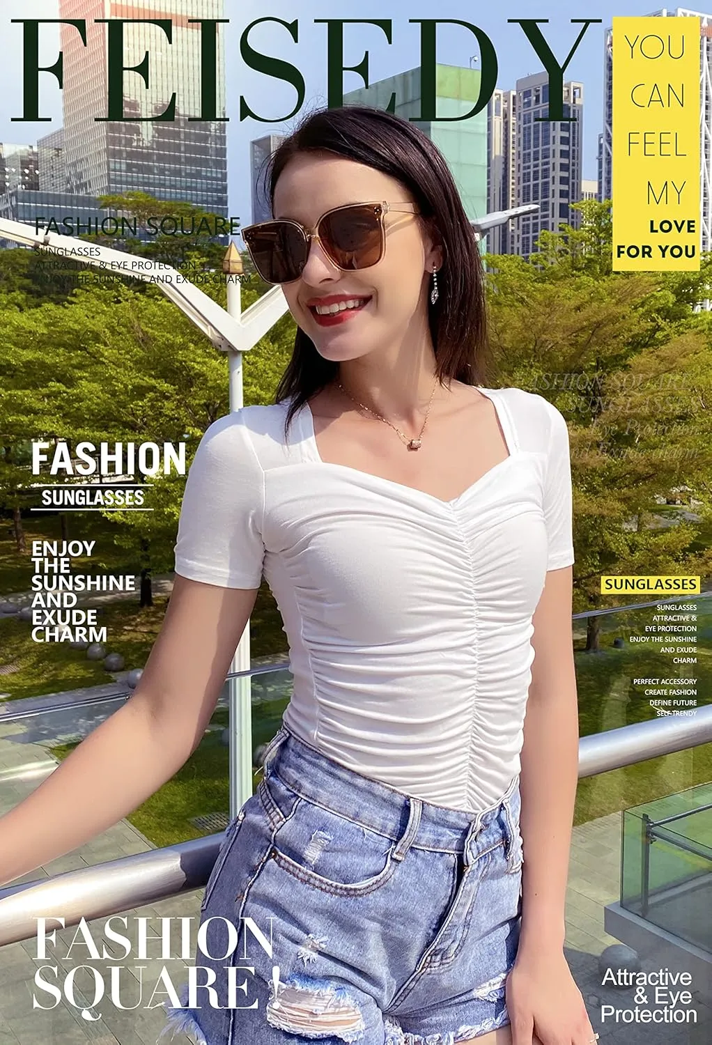 FEISEDY Retro Square Polarized Sunglasses Women Men Vintage Minimalist Shades B2600