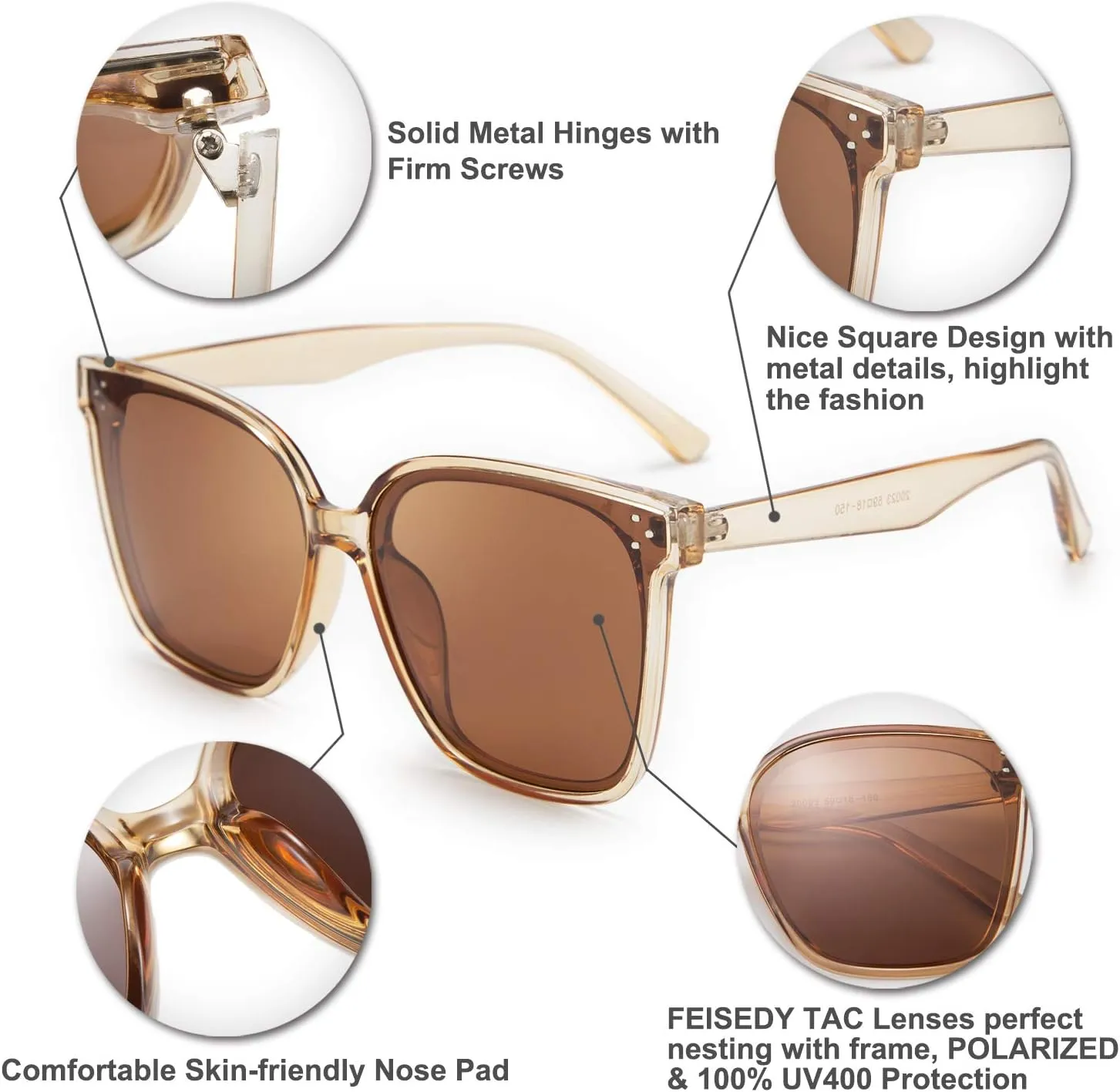 FEISEDY Retro Square Polarized Sunglasses Women Men Vintage Minimalist Shades B2600