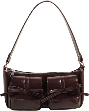 Female Underarm Bag Double Pockets Y2k Shoulder Bag PU Leather Vintage Handbag Travel Shopping Work Date Bag