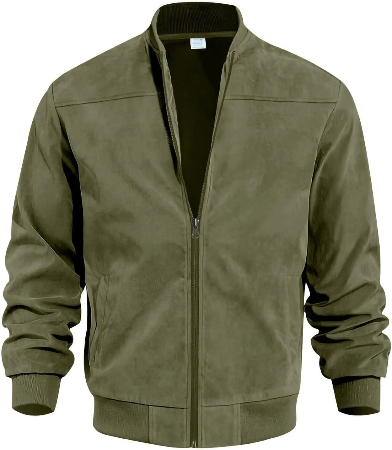 Finelylove Mens Faux Suede Leather Jacket Lightweight Casual Solid Bomber Jacket Water Resistant Windbreaker Outwear