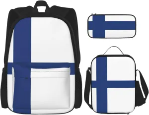 Finnish Flag Print Stylish Travel Backpack And Lunch Box Set,600d Oxford Fabric,With Insulated Lunch Bag