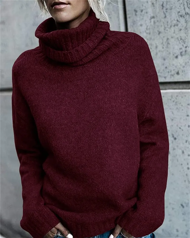 FISACE Womens Oversized Turtleneck Pullover Sweater Cable Knit Long Sleeve Sweater Tops