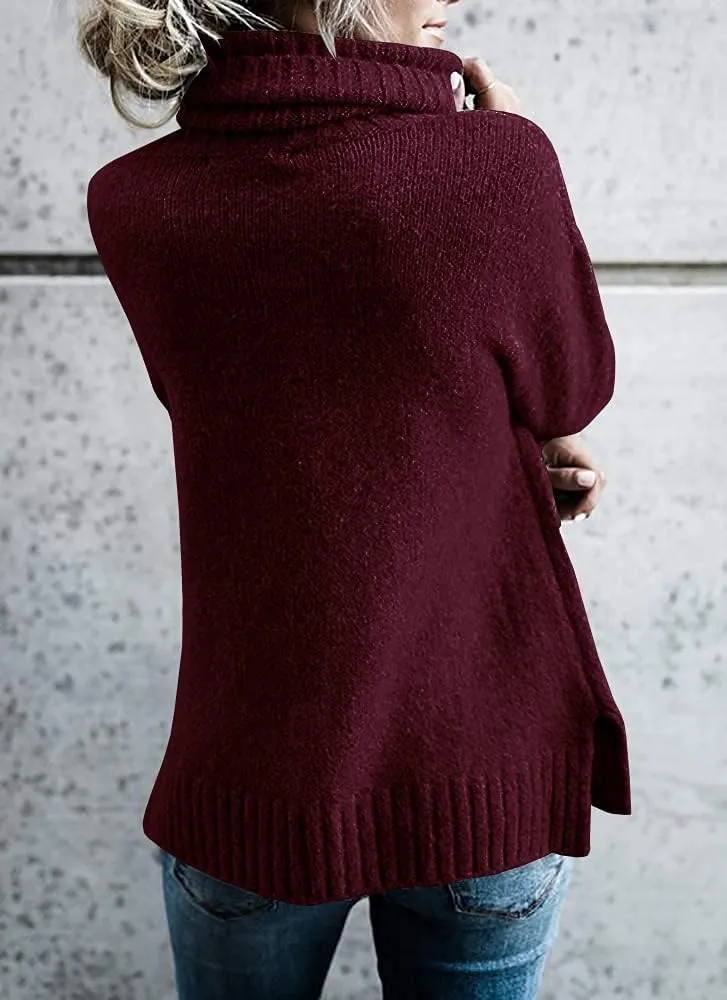 FISACE Womens Oversized Turtleneck Pullover Sweater Cable Knit Long Sleeve Sweater Tops