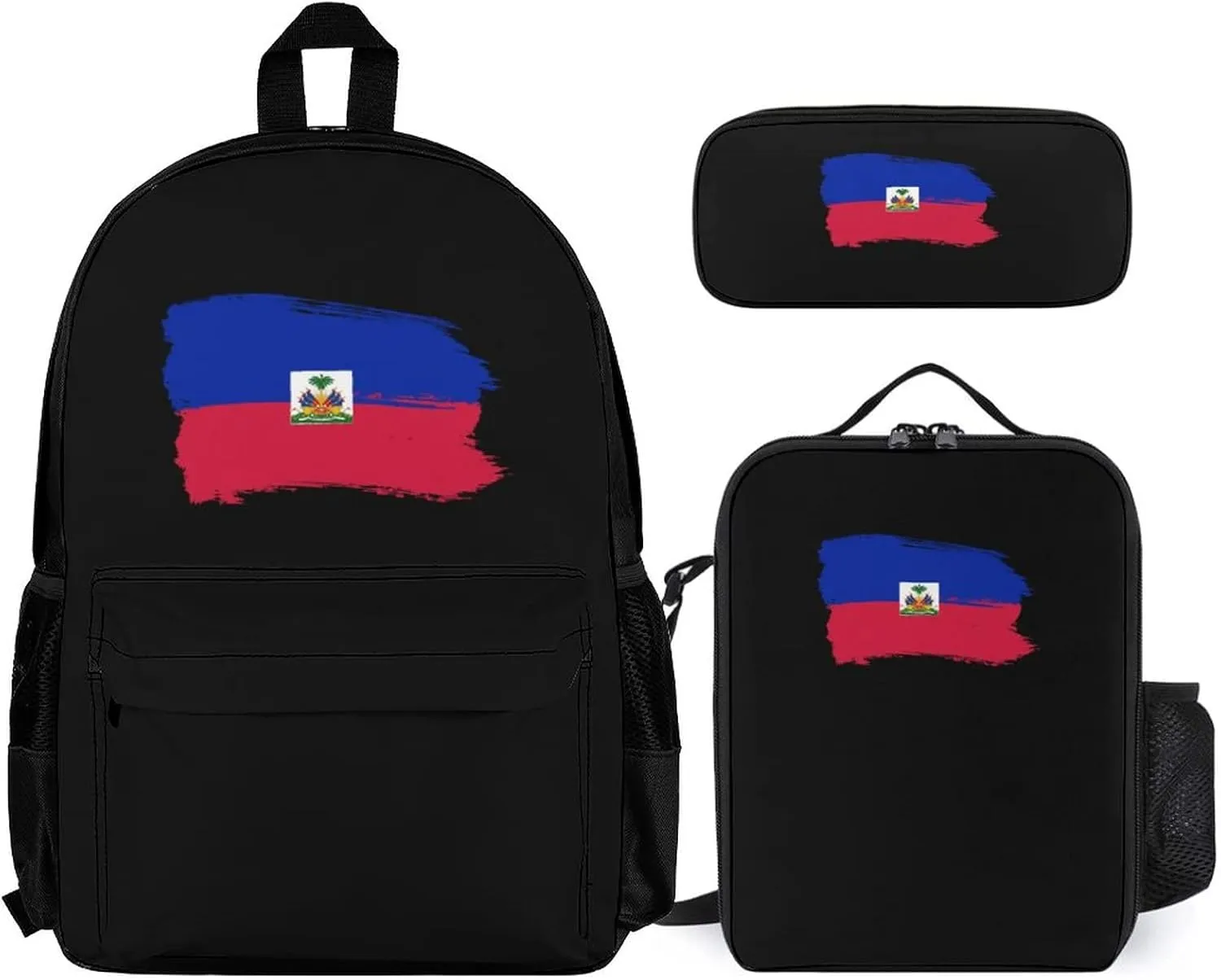 Flag Haiti from Brush Strokes 3 Pcs Backpack Set Lunch Box Portable Ice Cooler Tote Bag with Adjustable Shoulder Strap