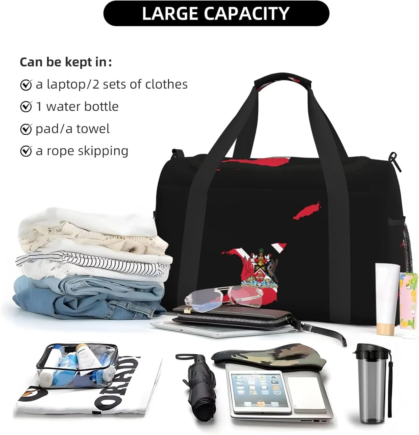Flag Map Of Trinidad Tobago Travel Duffel Bag Large Foldable Waterproof Overnight Bag For Beach Swim Bags Pool Sports Gym