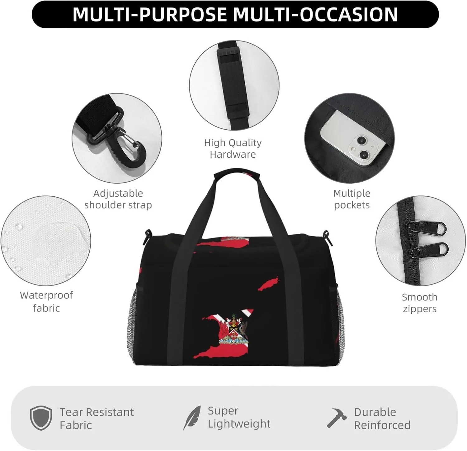 Flag Map Of Trinidad Tobago Travel Duffel Bag Large Foldable Waterproof Overnight Bag For Beach Swim Bags Pool Sports Gym