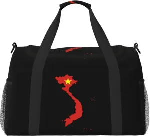 Flag Map Of Vietnam Travel Duffel Bag Large Foldable Waterproof Overnight Bag For Beach Swim Bags Pool Sports Gym