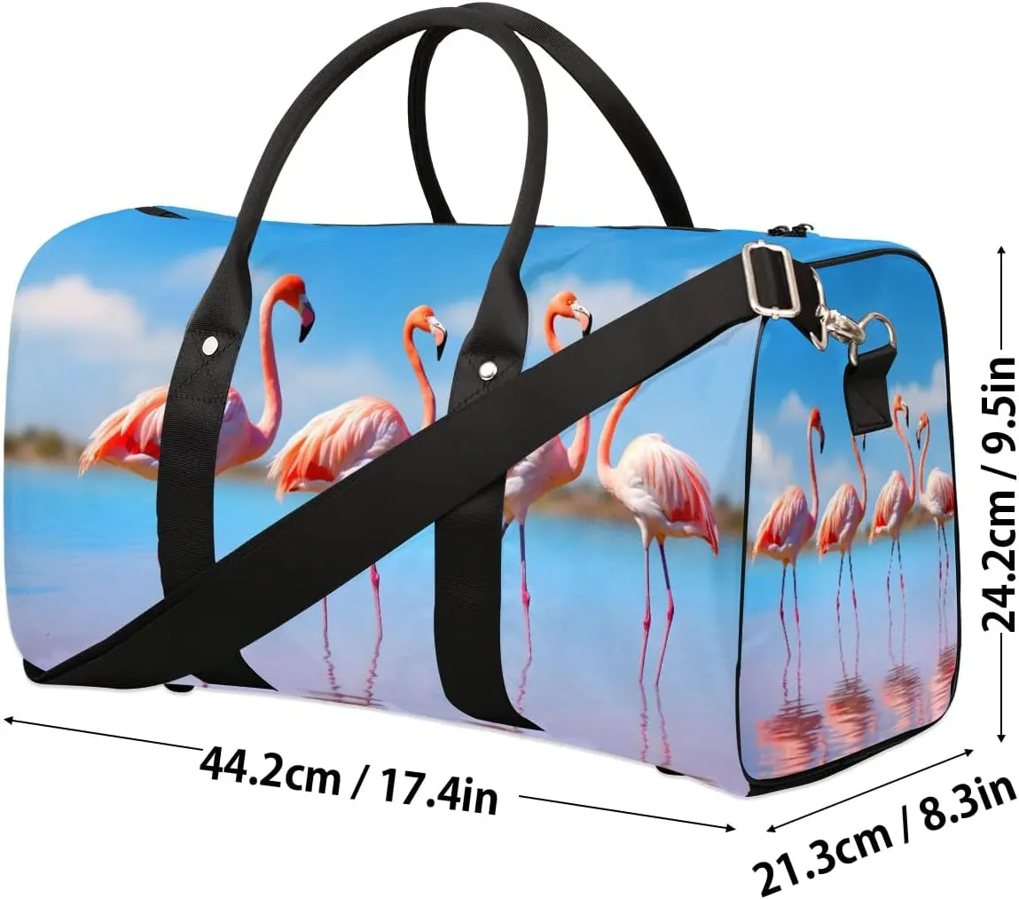 Flamingo Bird Travel Duffel Bag for Women Men Waterproof Foldable Overnight Weekender Bag Large Capacity Sports Gym Bag