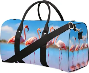 Flamingo Bird Travel Duffel Bag for Women Men Waterproof Foldable Overnight Weekender Bag Large Capacity Sports Gym Bag